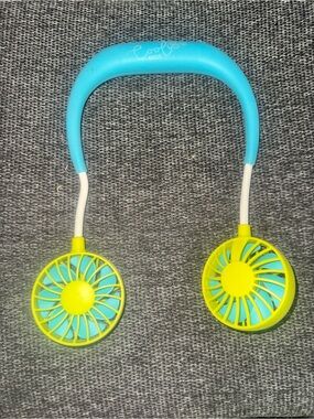 Portable Blue and Yellow Neckband Fans Headphones-Style Personal Cooler